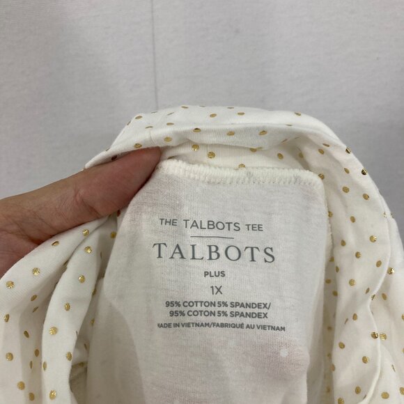Talbots Top size 1X White Gold Polka Dot Mock Neck Stretch Knit Long Sleeve - Picture 3 of 10